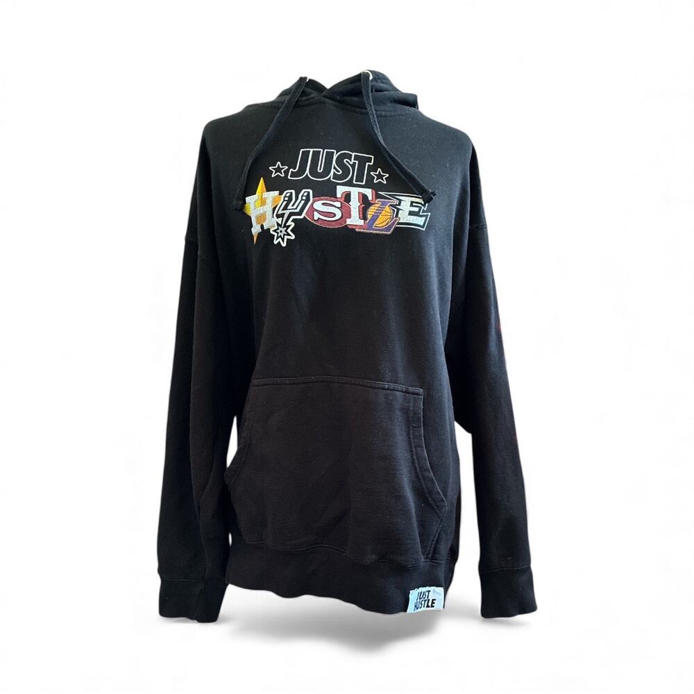 Just Hustle Unisex Pullover Hoodie Sweatshirt Black Size XL